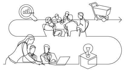 business concept continuous line drawing illustration of work process in vector format
