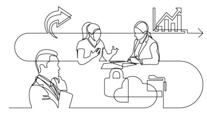 business concept continuous line drawing illustration of work process in vector format