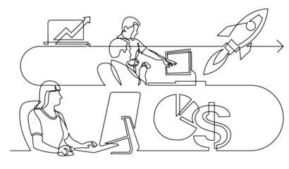 business concept one line drawing illustration of work process