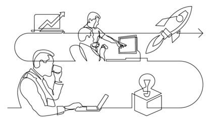 business concept one line drawing illustration of work process