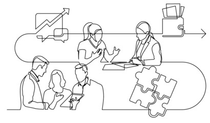 business concept continuous line drawing illustration of work process in vector format