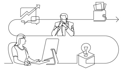 business concept one line drawing illustration of work process