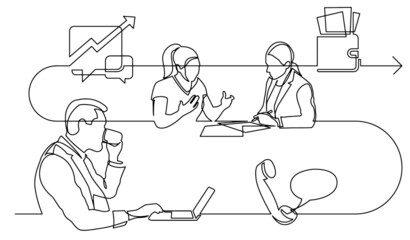 business concept continuous line drawing illustration of work process in vector format