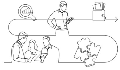 Obraz na płótnie Canvas business concept continuous line drawing illustration of work process in vector format