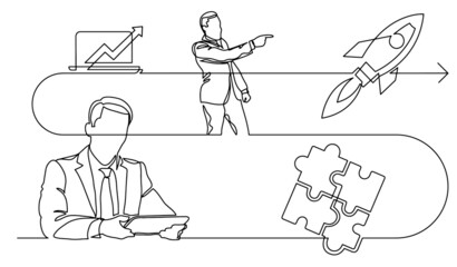 business concept one line drawing illustration of work process