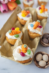 Carrot cake cupcakes with cream cheese for Easter