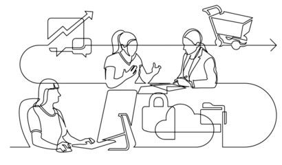 business concept one line drawing illustration of work process