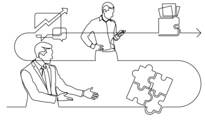 business concept continuous line drawing illustration of work process in vector format