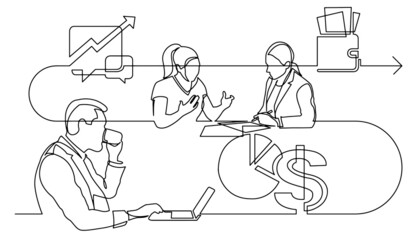 business concept one line drawing illustration of work process