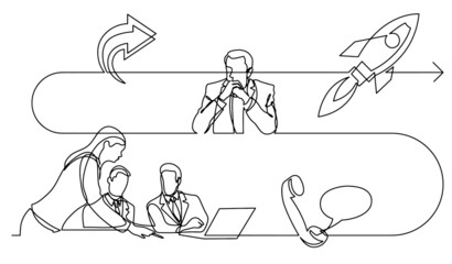 business concept continuous line drawing illustration of work process in vector format