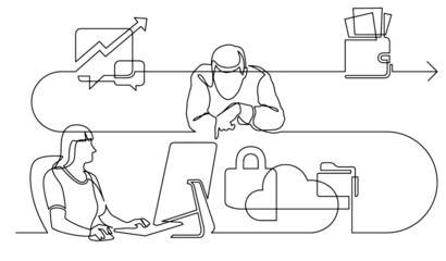 business concept one line drawing illustration of work process