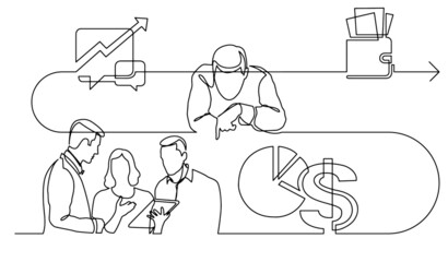 business concept continuous line drawing illustration of work process in vector format