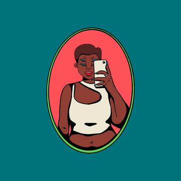 Person taking selfie in front of round mirror