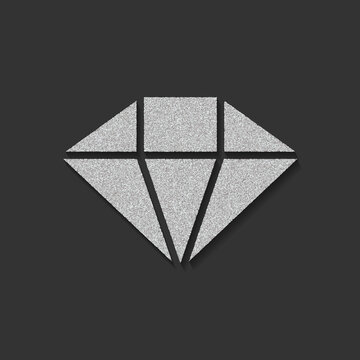 Silver diamond on matte black background. Luxury shiny design for card, invitation. Minimalist vector illustration. 3D gem