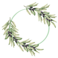 watercolor botanical frame, vegetation on white background, banner, postcard