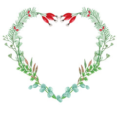 watercolor botanical frame, vegetation on white background, banner, postcard