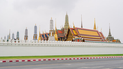 Grand palace and Wat phra keaw at Bangkok, Thailand. Beautiful Landmark of Asia. Temple of the Emerald Buddha. landscape of the capital city.