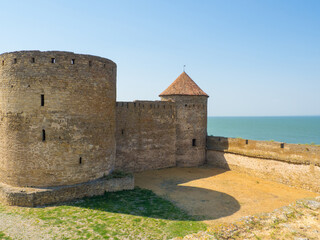 Fototapeta na wymiar Akkerman fortress. Medieval castle near the sea. Stronghold in Ukraine. Ruins of the citadel of the Bilhorod-Dnistrovskyi fortress, Ukraine. One of the largest fortresses in Eastern Europe
