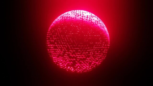 Red illuminated abstract sphere transformed and deformed many lightning pieces for graphical background animation.