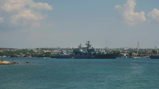 Russian cruiser "Moskva". Sevastopol July 23, 2019 Russian warship at sea
