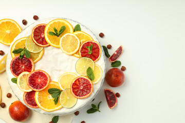 Concept of tasty food with pie with meringue, space for text