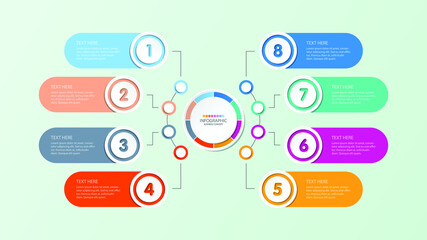 Basic circle infographic template with 8 steps, process or options, process chart, Used for process diagram, presentations, workflow layout, flow chart, infograph. Vector eps10 illustration.