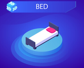 Bed isometric design icon. Vector web illustration. 3d colorful concept