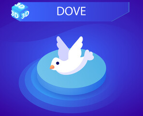 Dove isometric design icon. Vector web illustration. 3d colorful concept