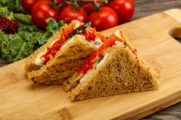 Club sandwich with eggplant and cheese