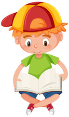 Boy reading a book on white background