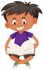 Boy reading a book on white background