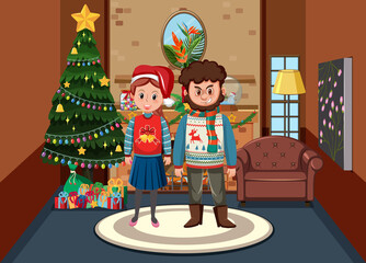 Obraz na płótnie Canvas Christmas theme with people at home