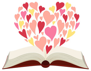 Opened book with many hearts forming a heart