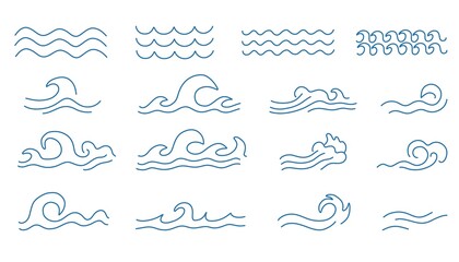 Sea wave. Doodle ocean curl waves. Vector marine outline sketch