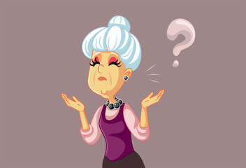 Senior Woman Thinking Having Many Questions Vector Illustration