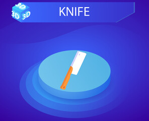 Knife isometric design icon. Vector web illustration. 3d colorful concept