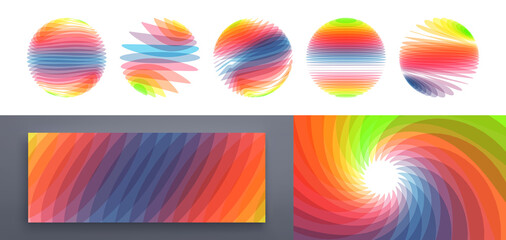 Fototapeta premium Set of spheres. Abstract wavy background with dynamic effect. .Rotation and swirling movement. Modern screen design for mobile app and web. Vector illustration made of various overlapping elements.