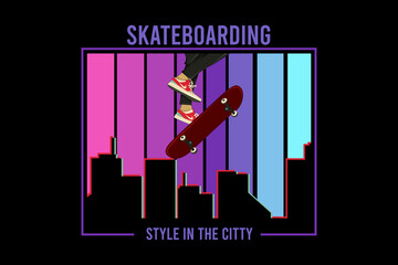 Skateboarding style in the city retro vintage landscape