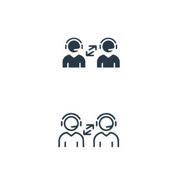 Two People Engaged In Telecommunications Using Headsets Icon Stock Illustration On White Background