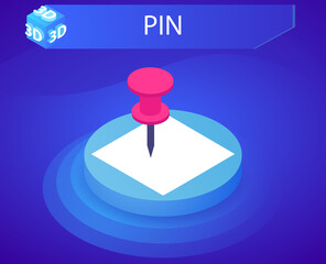 Pin isometric design icon. Vector web illustration. 3d colorful concept