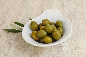 Tasty marinated olives in the bowl