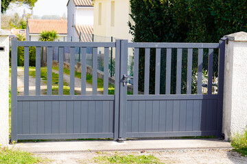 Aluminum modern style home gray gate portal of suburb grey door house