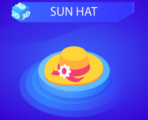 Sun hat isometric design icon. Vector web illustration. 3d colorful concept
