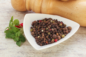 Peppercorn mix heap in the bowl