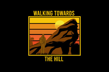 Walking towards the hill retro vintage landscape