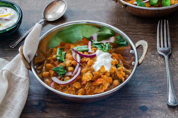 Chickpea curry with red onion raita