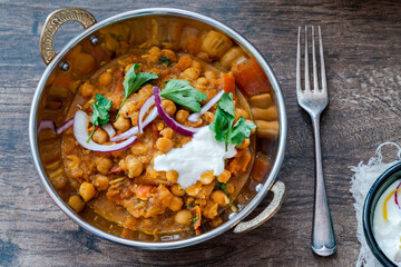 Chickpea curry with red onion raita