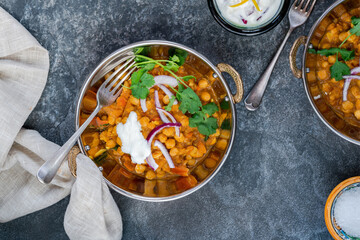 Chickpea curry with red onion raita