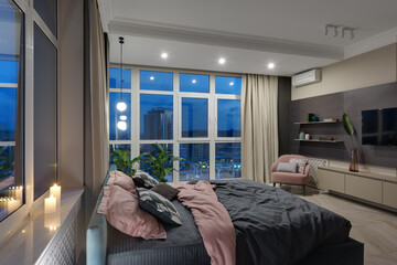 bedroom, evening bedroom, tv area in a bedroom, interior of a bedroom