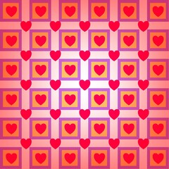 Hearts for Valentine's Day. Checkered background on February 14. Background for scrapbooking, albums, advertising, printing, websites, mobile screensavers, bloggers.